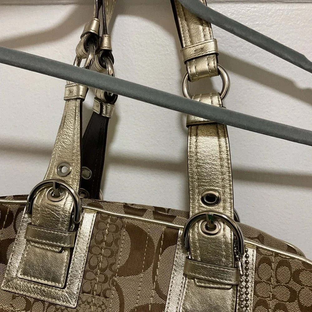 Coach Vintage Signature C Brown Denim Leather Ziptop Tote F12317 - Picture 4 of 8